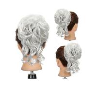fake hair bun Synthetic Hair Buns Hairpiece Messy Fluffy Curly Chignon Ponytail Hair Extensions with Elastic Rubber Band Hair Accessories(Gris)