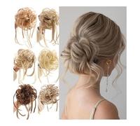Fake hair Synthetic Fiber Long Hair Loop Wig for Women's Fashion Flower Bud Bun Head Fluffy Messy Long Hair Braid Wig Hair buns hair piece(Light brown)