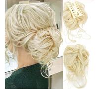 Fake hair Wig ball head women's fashion big grip long beard messy curly hair Ring women's hair bun curly hair bag Hair buns hair piece(Golden white)