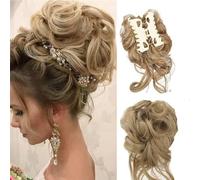Fake hair Wig ball head women's fashion big grip long beard messy curly hair Ring women's hair bun curly hair bag Hair buns hair piece(Light yellow)