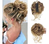 Fake hair Wig ball head women's fashion big grip long beard messy curly hair Ring women's hair bun curly hair bag Hair buns hair piece(Golden Brown)