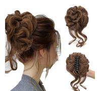 Fake hair Wig ball head women's fashion big grip long beard messy curly hair Ring women's hair bun curly hair bag Hair buns hair piece(Medium brown)