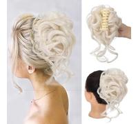 Fake hair Wig ball head women's fashion big grip long beard messy curly hair Ring women's hair bun curly hair bag Hair buns hair piece(White)