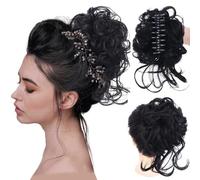 Fake hair Wig ball head women's fashion big grip long beard messy curly hair Ring women's hair bun curly hair bag Hair buns hair piece(Black)