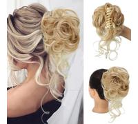 Fake hair Wig ball head women's fashion big grip long beard messy curly hair Ring women's hair bun curly hair bag Hair buns hair piece(Dirty gold)