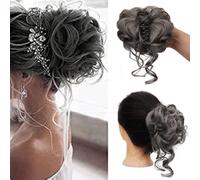 Fake hair Wig ball head women's fashion big grip long beard messy curly hair Ring women's hair bun curly hair bag Hair buns hair piece(Dark gray)