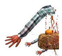 Fake Hand | 22 Inch Bloody Human Arm with Plaid Cloth Sleeve | Realistic Reusable Soft Halloween Props for Cosplay Haunted House Trick