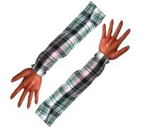 Fake Hand, 2PCS Halloween Hands, 22 Inch Severed Fake Arm with Plaid Cloth Sleeve for Haunted House, Costume Party Decor, Style 2