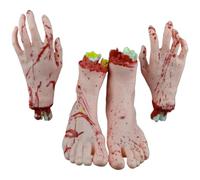 Fake Hands, 4Pcs Halloween Hands Set, 1 Pair Severed Fake Hand and 1 Pair Feet, Horror Bloody Body Parts, Plastic Halloween Body Parts for Haunted House Decor
