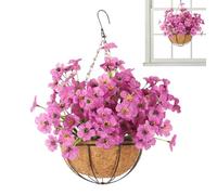 Fake Hanging Flowers - Hanging Flower Pot Decoration, Purple Flowers with Coating Chain. Lifelike Artificial Hanging in A Basket For A Useful