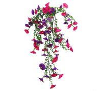 Fake Hanging Morning Glory with Eucalyptus Foliage for Indoor Outdoor Decor Use Sturdy Construction for Year Round Display (lotus + purple)