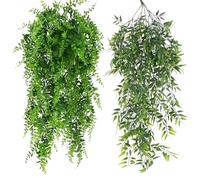 Fake Hanging Plant Set of 2, Hanging Plant, Trailing Artificial Plants for Indoor and Outdoor, Artificial Climbing Plants for Home, Office, and Event Decor, 30in Persian Vine and Bamboo Leaf Vine