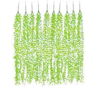 Fake Hanging Plants Artificial Vine, Plastic Ivy Greenery Christmas Garland Faux Vines Grass Flowers Leaves Home Garden Outdoor Indoor Party Wedding DIY Bedroom Wall Decor Decoration - Green 10 Pack
