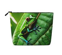 Fake Hemp Makeup Bag Single Layer Frog Leaf Print Toiletry Bag Zipper Pouch Accessories for Women Black One Size Black One Size Black One Size, Black/White, One Size