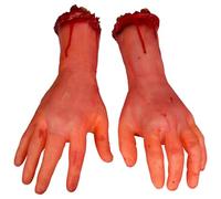 Fake Human Arm Hands Bloody Dead Body Parts for Haunted House Lawn Yard Garden Decorations, 2-Pieces (Left and Right)
