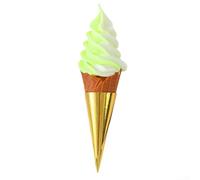 Fake ice cream cone display prop sized 22cm, resin and PVC construction, designed for retail visual merchandising and For window displays (white green)