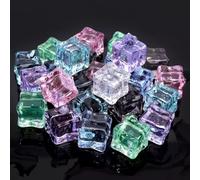 Fake Ice Cubes 50 Pcs Colored Ice Cube Decorative Ice Rocks Square Artificial Crystals Vase Rock Fake Diamonds for Vase Fillers Table Decoration Wedding Display Photography Props 1.8x1.8 cm