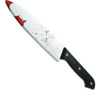 Fake Knife with Blood Detail - 30cm Halloween Bloody Knife Prop with Black Handle Halloween Fancy Dress Accessories for Serial Killer Costume (Blooded Knife)