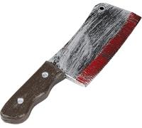 Fake Knife with Blood Detail - 30cm Halloween Bloody Knife Prop with Black Handle Halloween Fancy Dress Accessories for Serial Killer Costume - Slasher Fancy Dress Prop (Blooded Cleaver 2)