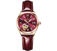 Fake Leather Strap Watch High Hardness Waterproof Women's with Luminous Calendar Adjustable Faux Durable Round Dial Heart Shape Wine Red