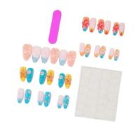 Fake Manicure Tips Coastal Press-on Set, Glossy ABS Fingertip Covers with 3D Floral Decor and Pearl-Like for Travel Photos Artificial Manicure Tips Decorative Fingertip Covers Pearl Accent