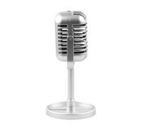 Fake Microphone Prop - Retro Vintage Microphone Toy With Stand | Antique Mic Model For Party, Role Play & Stage Decor - Realistic Look Fake Mic For Kids & Adults, Karaoke Nights, Photo Booth & Event D