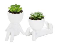 Fake Mini Succulents Plants Artificial in White Modern Human Shaped Ceramic Pots Cute Desk Decor Desk Plant,Fake Plants for Home Tabletop Office Kitchen Outdoor Decor,Gift For Christmas