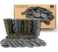Fake Money Metal DnD Age 14+ Coin Set - Perfect Dungeons + Dragons Gifts & Treasure Chest Surprise - 100 Realistic Gold & Silver Coins with Elemental Symbols - Ideal for Cosplay & Board Games