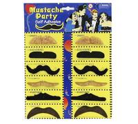 Fake Moustache, 12 Pack Fake Tash. Black, Brown, Blonde Stick On Moustaches Pack. Fancy Dress Moustache (Black/Brown/Blonde)