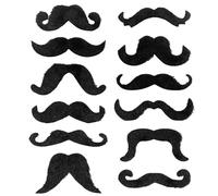 Fake Moustache, 12 Pcs Self Adhesive Novelty Mustaches Fancy Dress Stick On Mexican False Moustaches for Adults Kids for Masquerade Party Favor, Birthday Party,Costume Party Performance,Black Beards