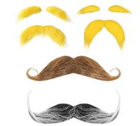 Fake Moustache,World Book Day Costumes for Girls,4 Pcs Self Adhesive Fake Mustache Fake Eyebrows,Carnival Halloween Christmas Dress Cosplay Moustache Fake Beard for 14+ Years Old