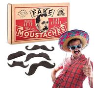 Fake Moustaches - 15 Black Stick On Moustache Fancy Dress Set for Mexican, Freddie Mercury and 70s Biker mustash Costume