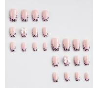 fake nail 24 Pieces Press-on Nail Art Medium Square Pink Leopard White Bow Wear Nail New Year's Day, Party Fake Nail Reusable press on nail