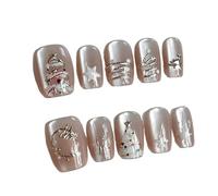 Fake Nails 10 Pcs Women Cute Tree Snowflake Handmade Press On Nails Short Cat Eye Patch Detachable Fake Nail Patches(Color-1-M)