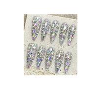 Fake Nails 10pcs All Diamonds Are Shining Brightly Handmade Fake Nails, Holiday, Travel, Party And Vacation Ladies' Nail(M)