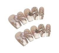 Fake Nails 10Pcs Butterfly Cat Eyes False Nails Handmade Spring Eye Nail Art Tips For Women Party Wedding Holiday Costume DIY Manicure(Short Ladder XS)