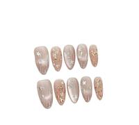 Fake Nails 10pcs Shiny Blue Cat's Eye Handmade False Nails Romantic Star Meteor Designs Press On Almond Tips Fake Nail(Color-1-M)