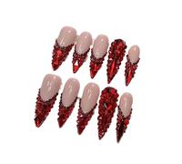 Fake Nails 10pcs The Red Series Is Full Of Diamonds Handmade French Tips Fake Nails,dazzling Nail(Color-1-M)