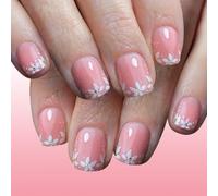Fake Nails 24Pcs Short Square Shape Bright Flower Patterns for Women and Girls Short Square Fake Nails