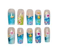 Fake Nails, Artificial Full Cover False Nails, Convenient Use, Reusable Blue Design, Creative Glossy Finish for Holidays, Travel, Parties, Cosplay, Girls and Women