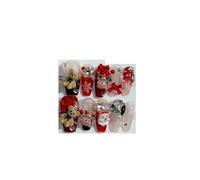 Fake Nails Cartoon Cute Bear Bow Elk Nail Art Elements Handmade Wear Red Festive False Nails Removable Patches(XS)