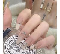 Fake Nails,Direct Wear,Press On Nail Art Set,Simple Style With Adhesive Fake Nails,Sparkling Gradient,With Crystal Luster,Set Comes With Fixed Jelly Glue(Pink No.1)