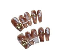 Fake Nails Handmade Press On Nails Dark Ink Hand Drawn Fake For Women Wearable Long Ballet False Nail Tips(COLOR-2-M)