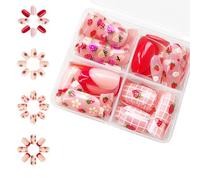Fake Nails - ShiningUU 96 Pieces Press on Fake Nails Set, Pre-Glued Full Cover Short Strawberry False Nails for Girls, Cute Nail Stickers with Adhesive, Stick on Nails Girls Nail Art Decoration