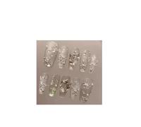 Fake Nails White Carol Winter Handmade Press On Nails Cat Eye Fake Snowflake Star Bow Tree Nail Art(Color-1-XS)