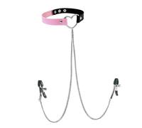 Fake Nipple Clamps Tassel Chain for Women Unisex Adjustable Black Pink PU Leather Choker Necklace Open Heart Non-Piercing Nipple Rings Sexy Body Chain Jewelry