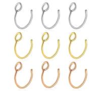 Fake Nose Ring Hoop Clip On, Non Piercing Lip Rings 20G 8mm,Gold Black Rose Gold, Stainless Steel No Pierced for Women Men, Stainless Steel, no gemstone