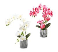 Fake Orchids Flowers in Pot Bendable Faux Orchids Artificial Flowers Washable Silk Orchid Phalaenopsis Decor for Home Wedding Table Centerpiece Bathroom Office
