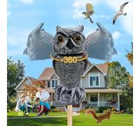 Fake Owl Decoy to Scare Birds Away from Garden, 360°Rotating Head Owl Bird Deterrent, Hawk Decoy, Bird Scare Devices, Nature Enemy Scarecrow Plastic Owl Statue for Outdoor Patio Yard Pool Decoration