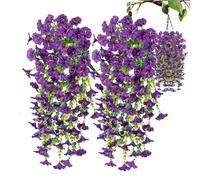 Fake Petunias Flowers - Artificial Hanging Petunia Silk Flowers, PP And Silk Cute Petunias | Weatherproof 2 Pieces Plant Everlasting Plants For Porch Garden Planter Pot Walkway Vase Patio Window Box